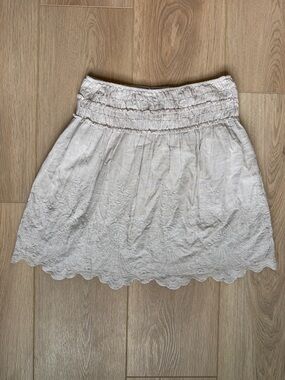 Max Edition Boho 100% Cotton Smocked Skirt M Cottagecore Coquette Scalloped Gray